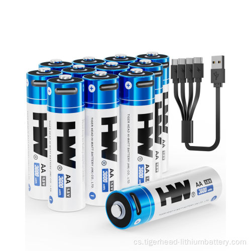 12PCS 1,5V AA 3600mWh USB-C dobíjecí lithiová baterie